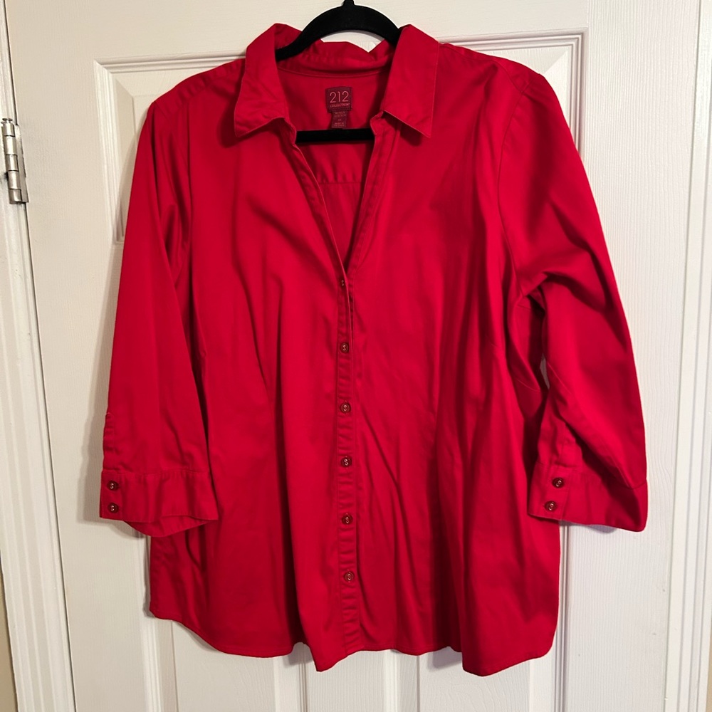212 Collection Plus Size Women's Red Button-Up Top